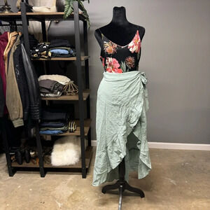 NWT Flawless light sage green wrap skirt womens large ruffle tie asymmetrical